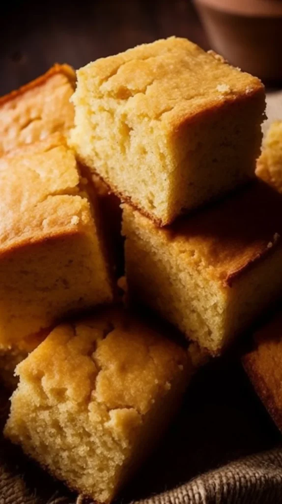Delicious homemade cornbread served with butter on a wooden table