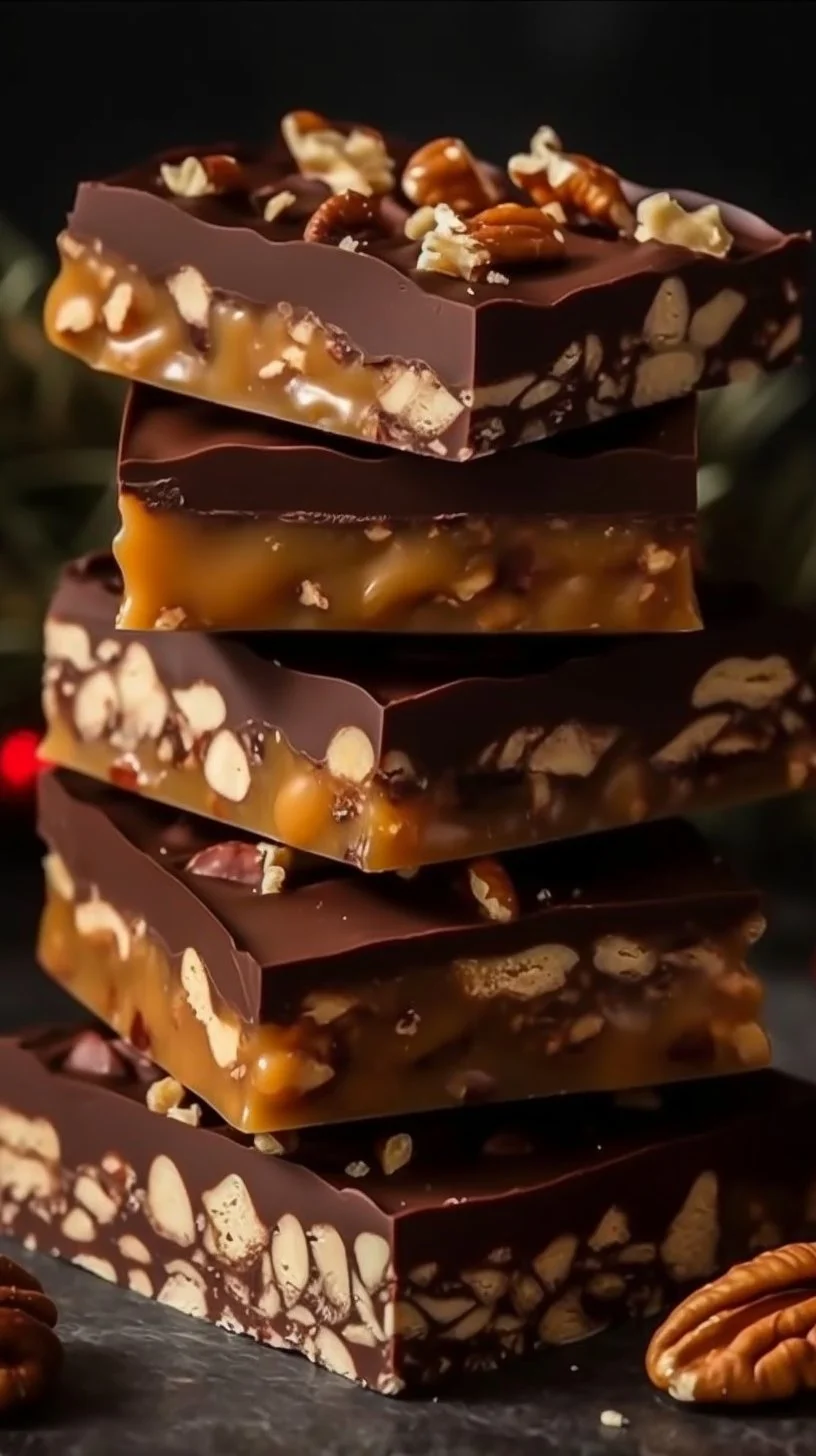 Delicious Christmas Crack dessert with chocolate, caramel, and nuts