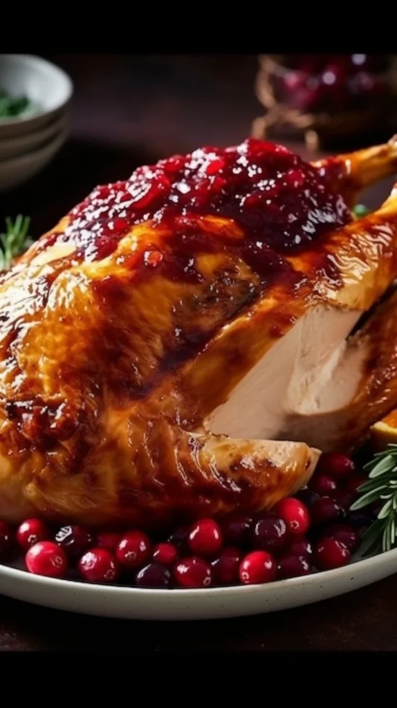 Cranberry Orange Glazed Turkey Breast served on a festive platter