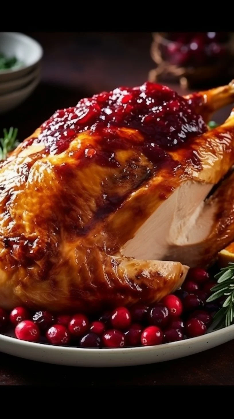Cranberry Orange Glazed Turkey Breast served on a festive platter