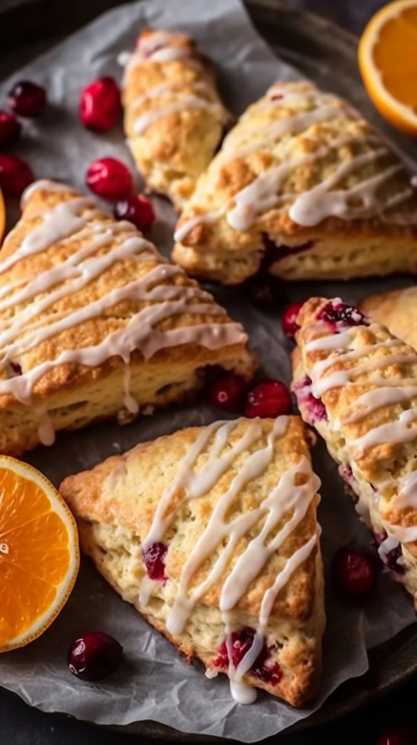 Freshly baked Cranberry Orange Scones on a rustic table