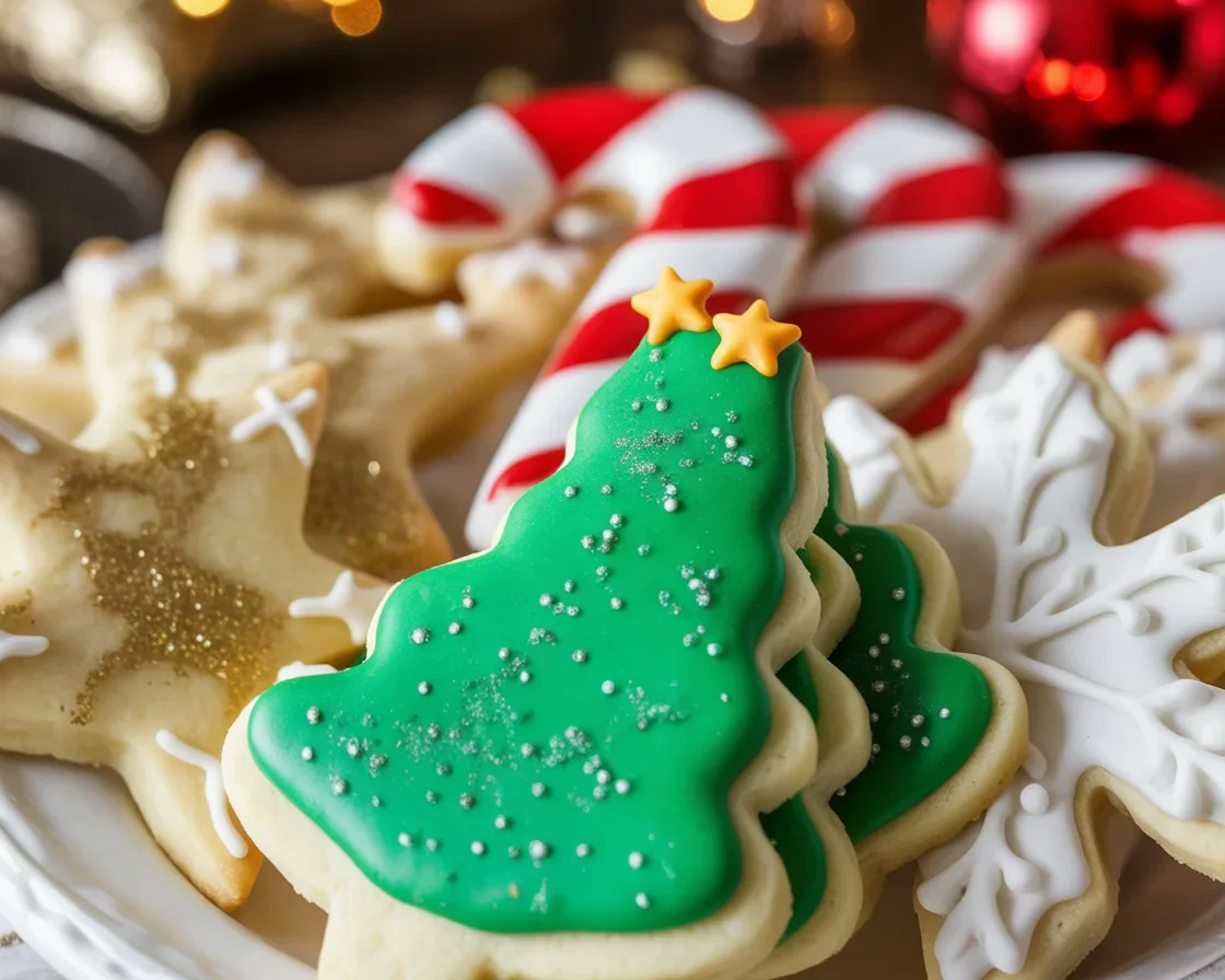 Deliciously decorated Christmas sugar cookies on a festive holiday table.