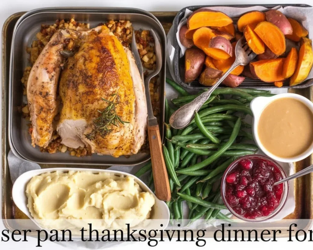 A beautifully set Thanksgiving dinner table with classic dishes and decor.