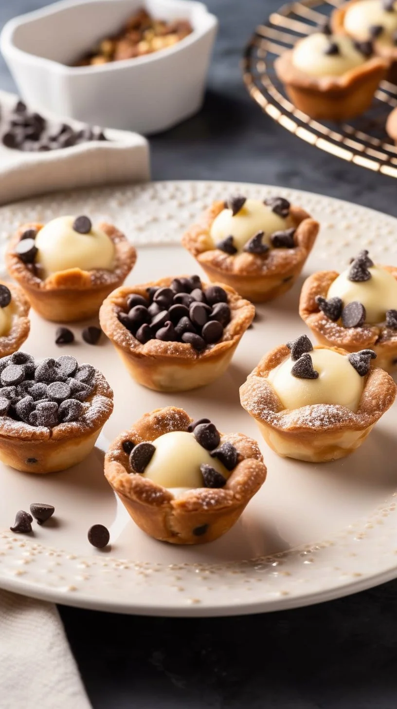 Delicious mini cannoli cups filled with creamy ricotta and chocolate chips