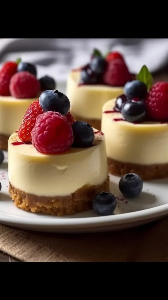 Delicious mini cheesecakes topped with fresh fruit