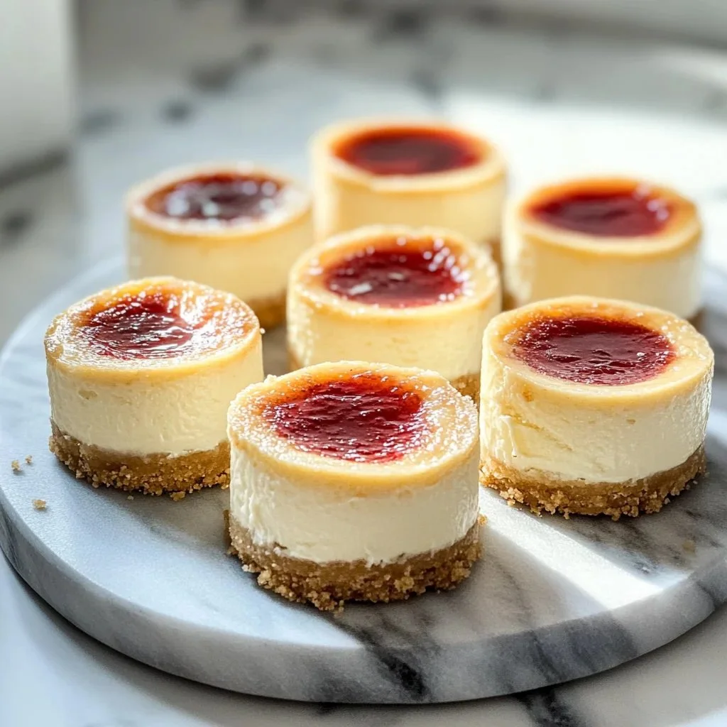 Mini New York Style Cheesecakes served on a platter with toppings