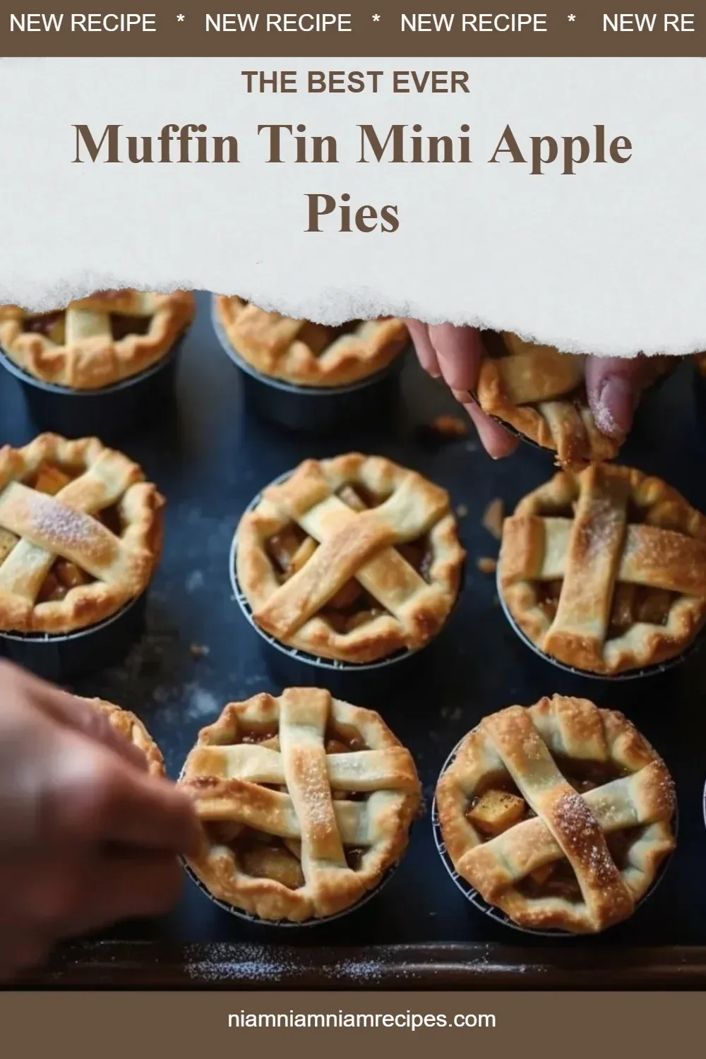 Muffin tin mini apple pies arranged on a plate, ideal for dessert lovers.