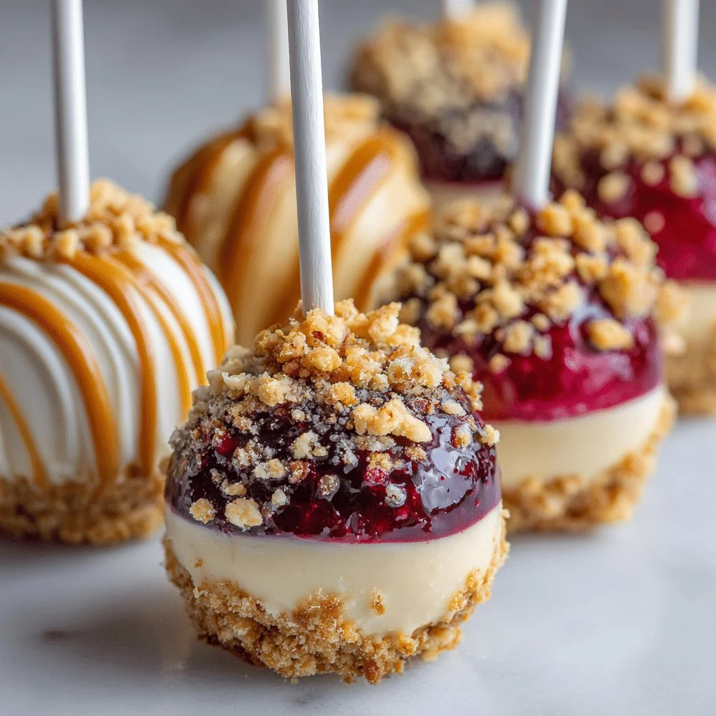 Delicious no-bake cheesecake pops on a stick decorated with chocolate