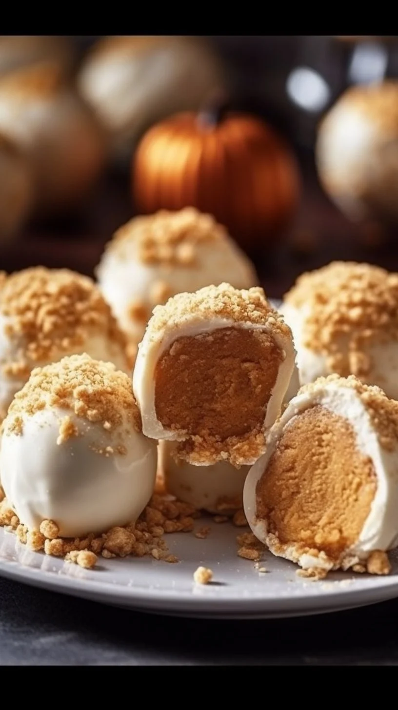 No bake pumpkin cheesecake balls on a plate ready to be enjoyed