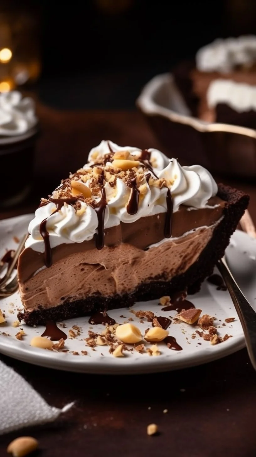 Delicious Nutella Cream Pie topped with chocolate and whipped cream