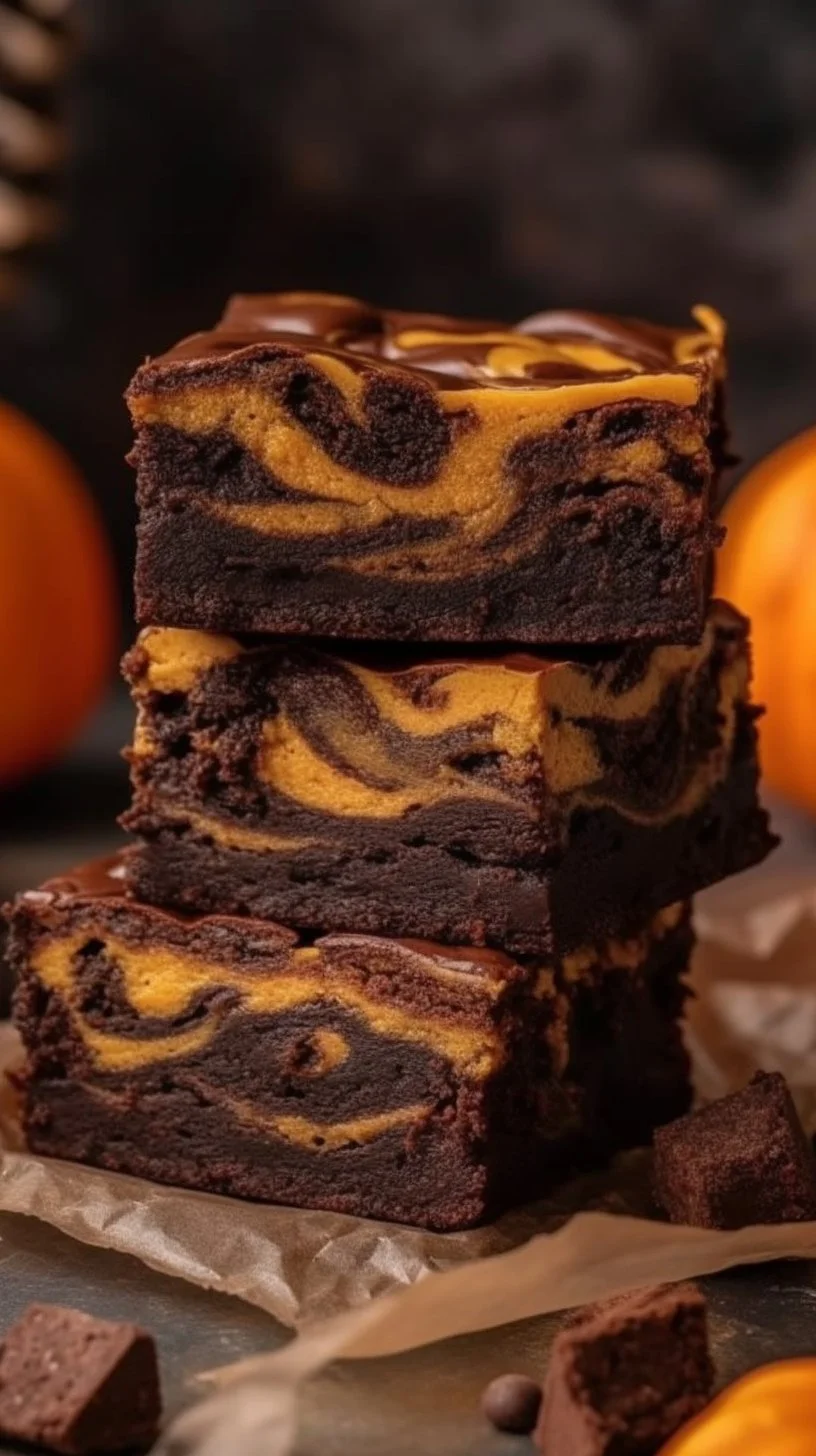Delicious Pumpkin Cheesecake Brownies with creamy pumpkin and spice layers