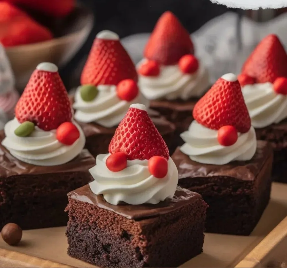 Delicious Santa Hat Brownies decorated for Christmas celebration