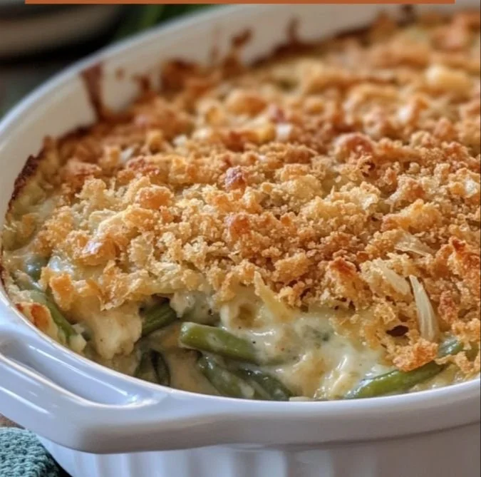 Delicious Southern-Style Green Bean Casserole baked to perfection
