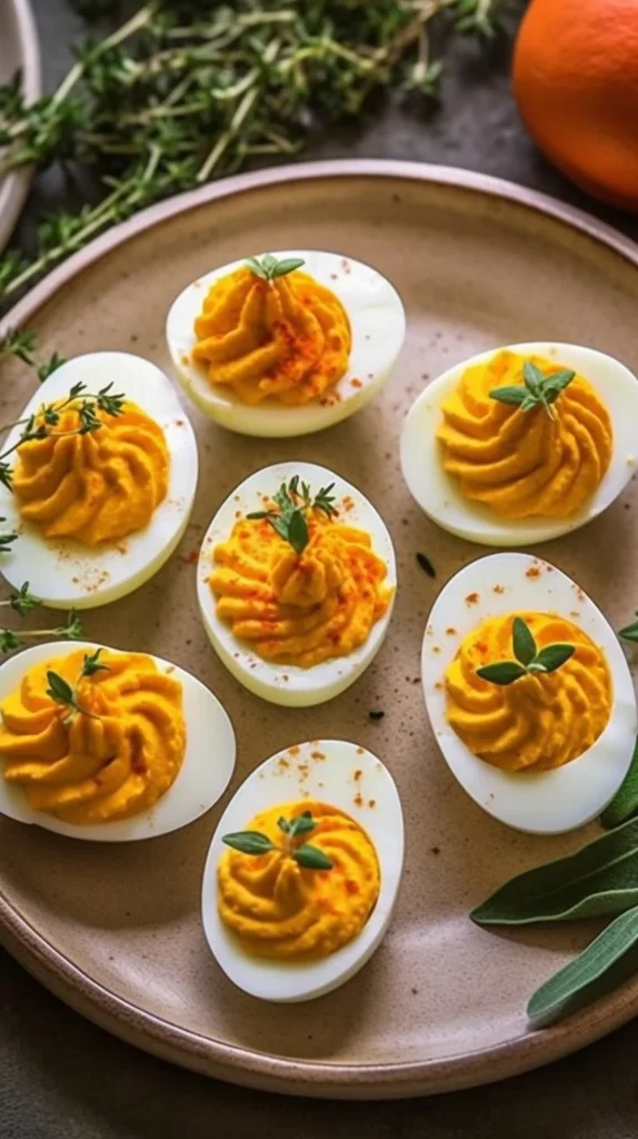 Delicious Thanksgiving deviled eggs served on a platter