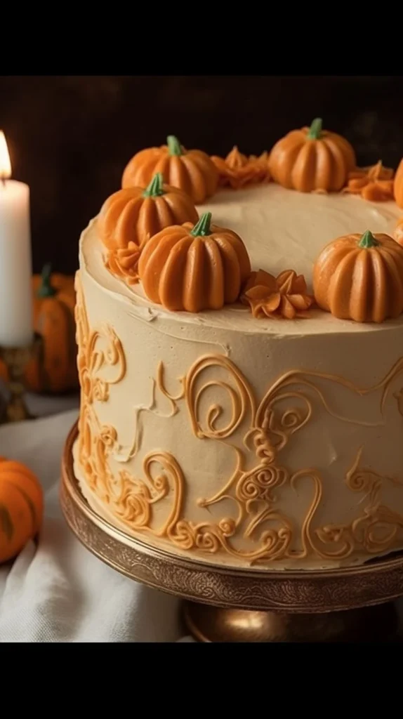 Delicious Vegan Pumpkin Spice Cake topped with cream and spices