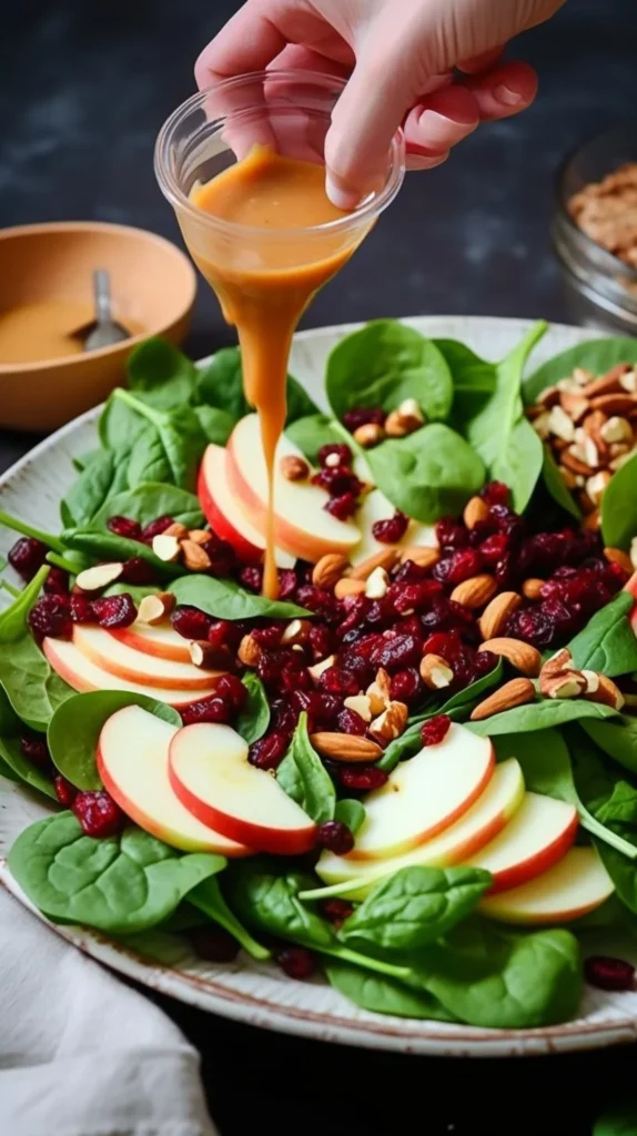 Apple Cranberry Spinach Cashew Salad with vibrant ingredients and healthy toppings