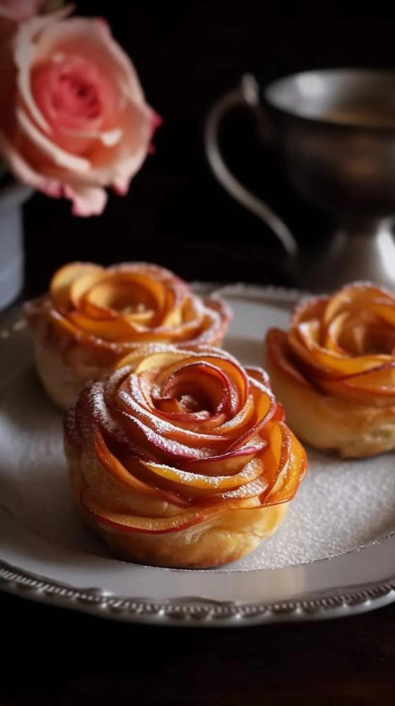 Freshly baked Apple Rose Pastries with intricate apple designs