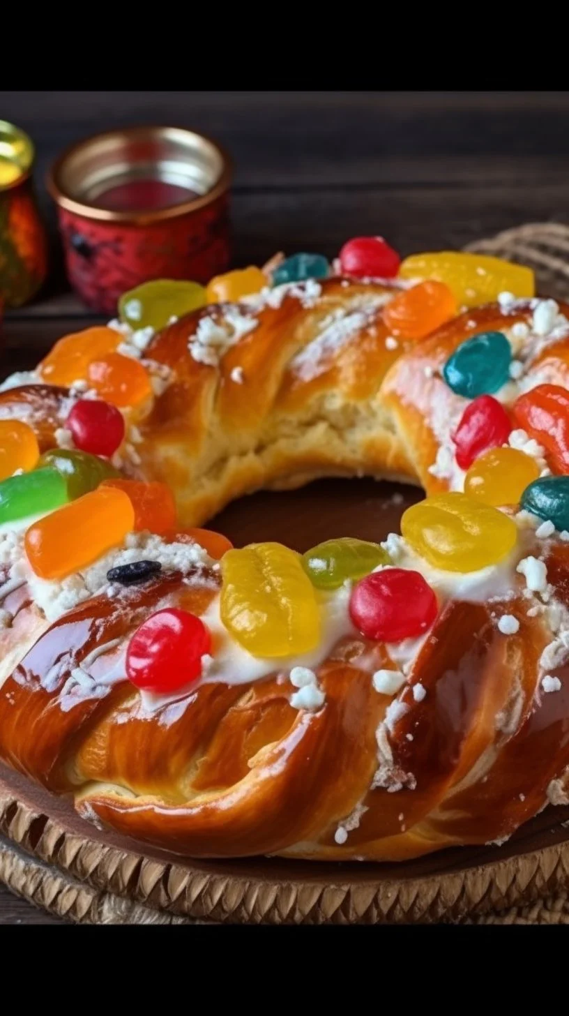 Freshly baked Argentine sweet bread displayed on a wooden table.