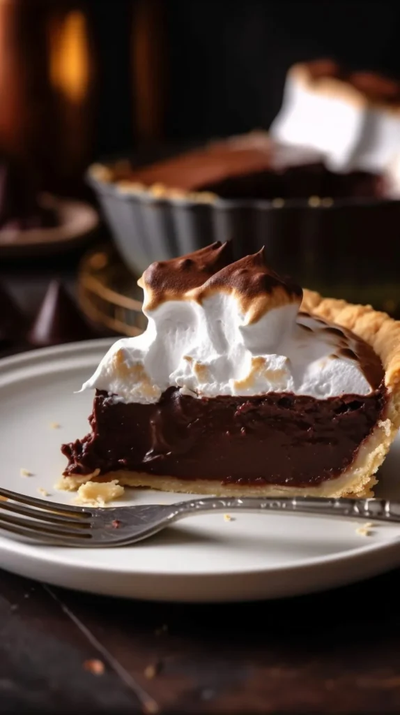 Bev's delicious chocolate pie with a rich chocolate filling and flaky crust