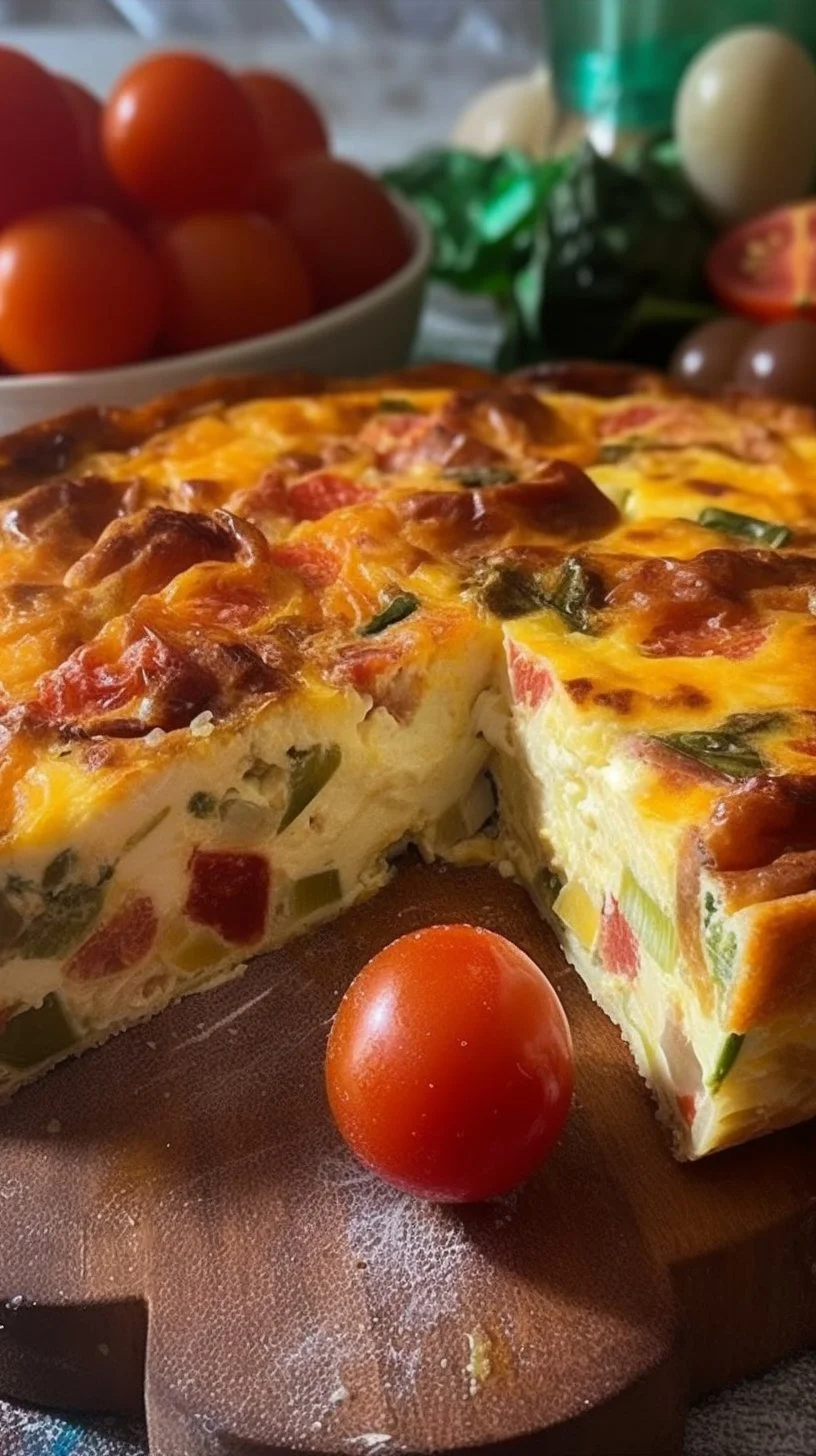 Delicious homemade Breakfast Bake with eggs, cheese, and vegetables.
