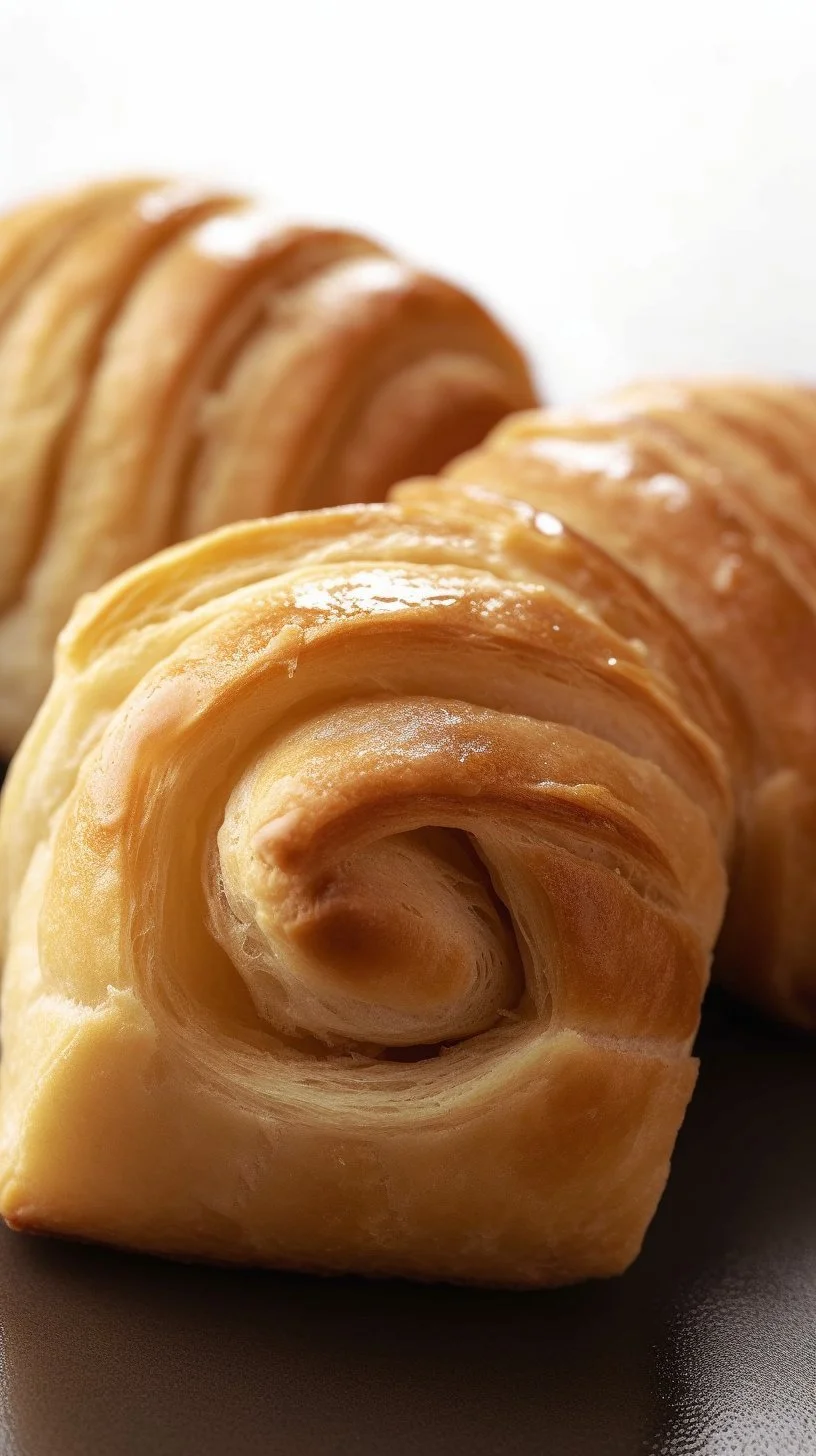 Freshly baked Butterflake Rolls on a wooden table, golden and fluffy.