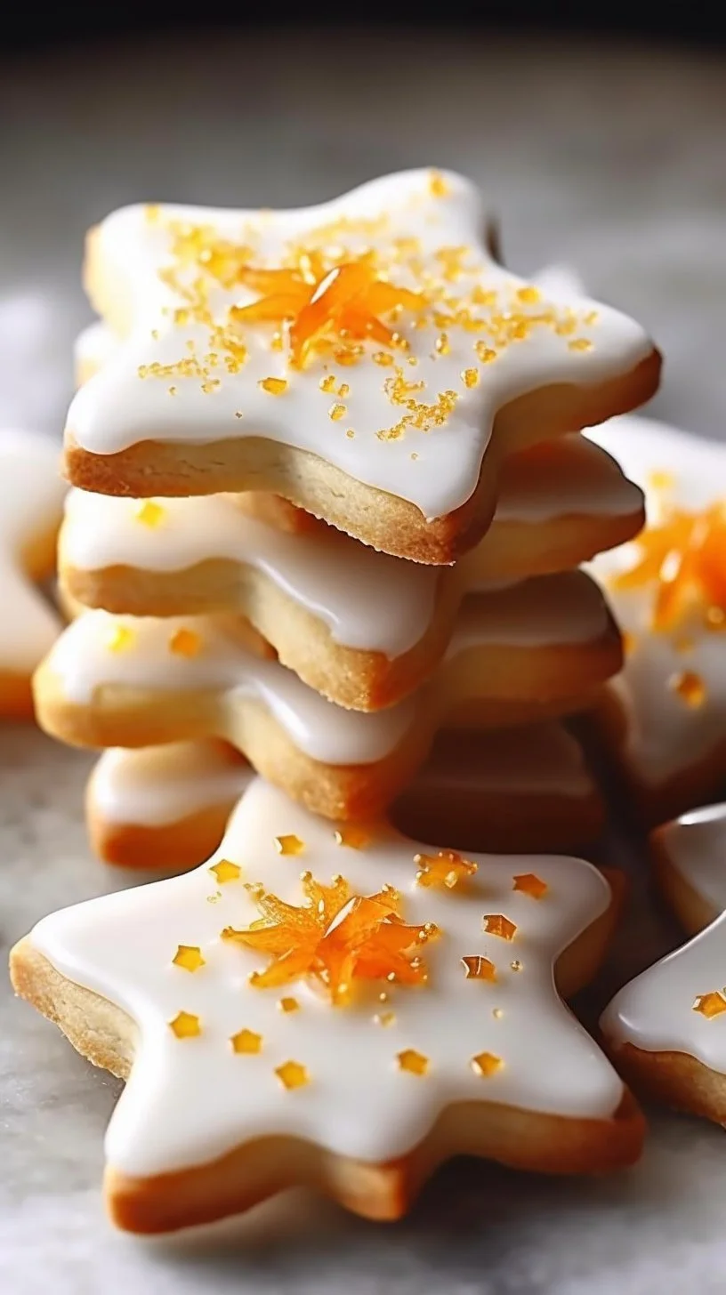 Delicious Cardamom Shortbread Cookies topped with sweet orange glaze.