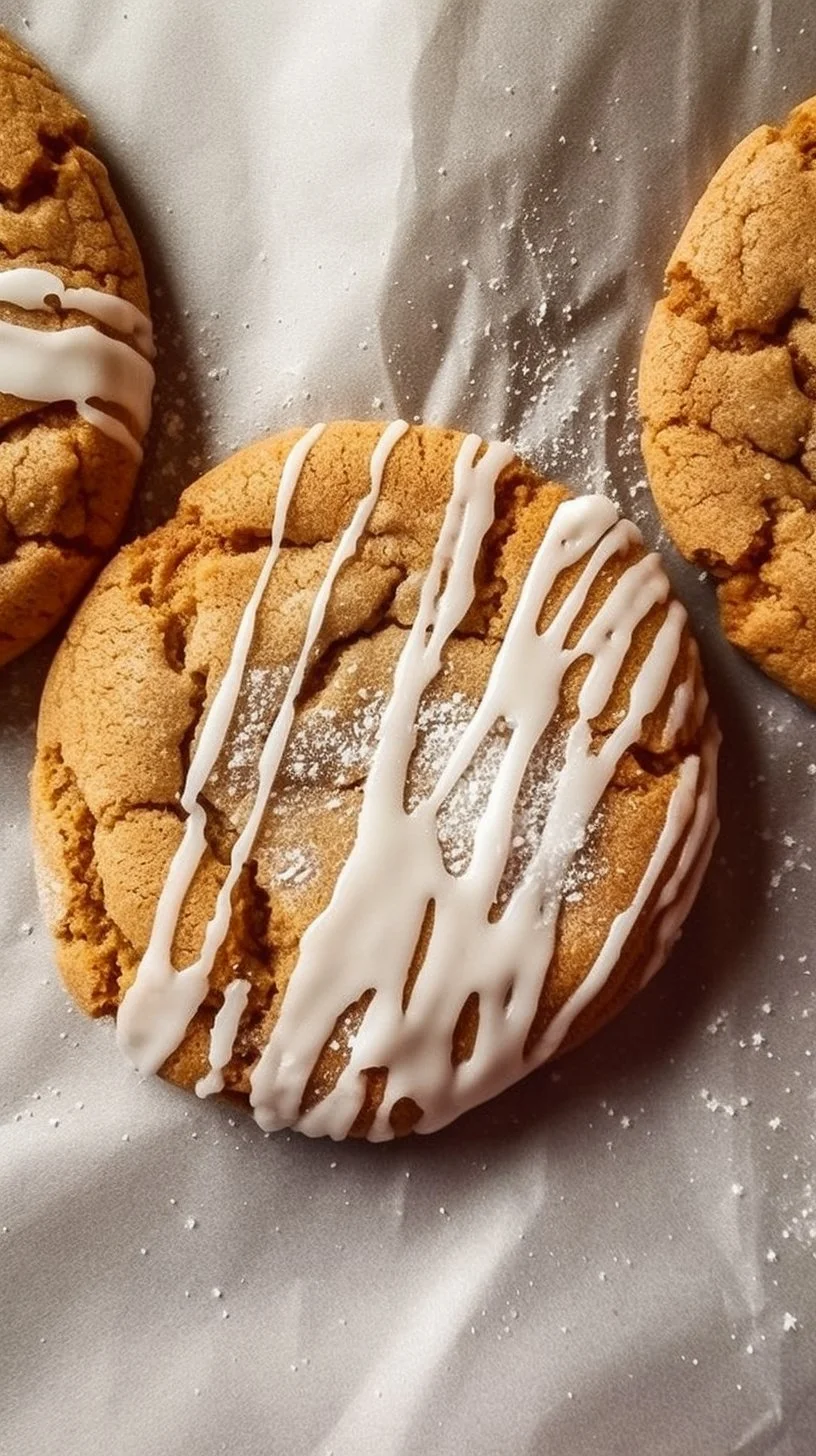 Chewy maple cinnamon cookies dipped in white chocolate on a plate