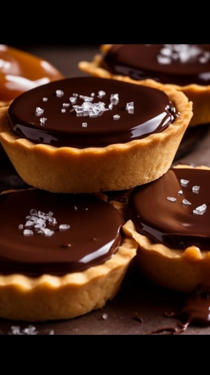 Delicious chocolate caramel tarts topped with rich chocolate and caramel drizzle