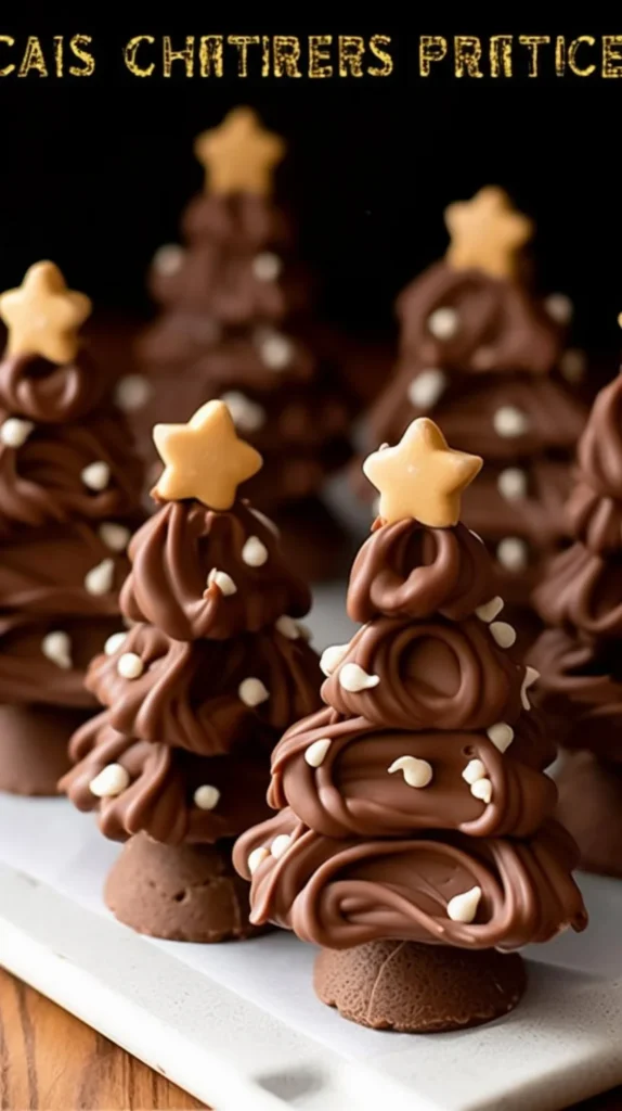 Chocolate peanut butter Christmas trees decorated for the holidays