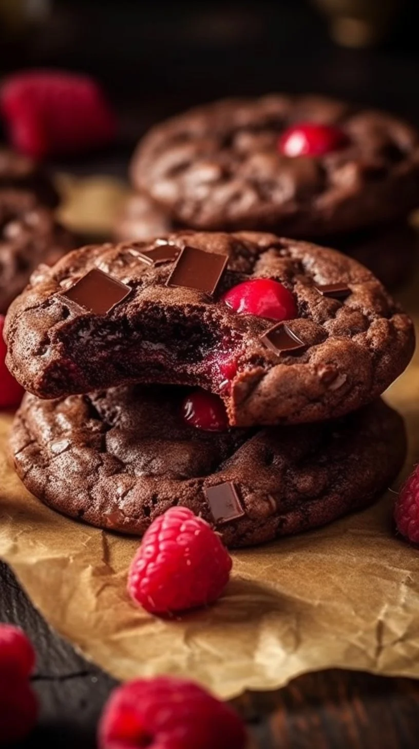 Chocolate Raspberry Delight Cookies with rich chocolate and fresh raspberry topping