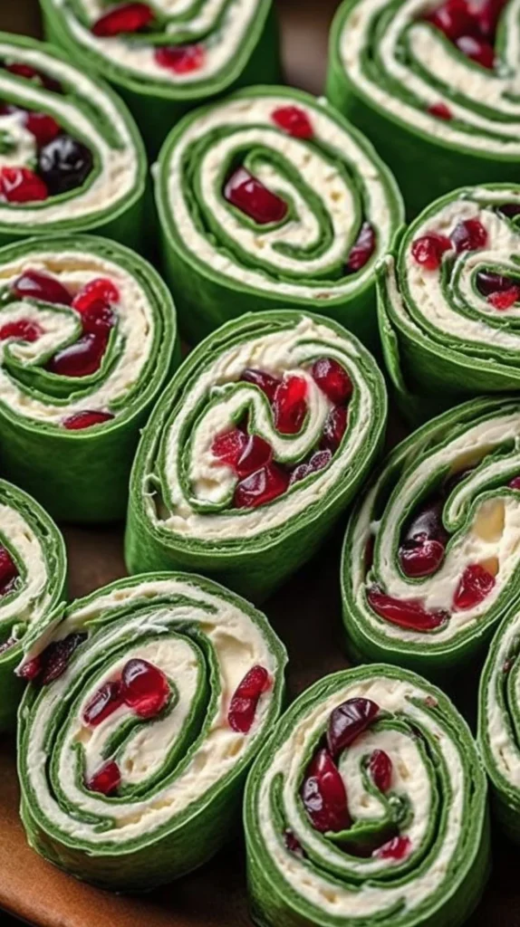 Delicious Christmas Cranberry Pinwheels served on a festive platter.