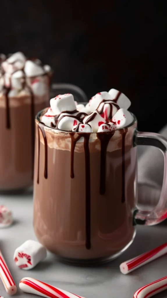 Delicious Christmas hot chocolate topped with whipped cream and festive sprinkles