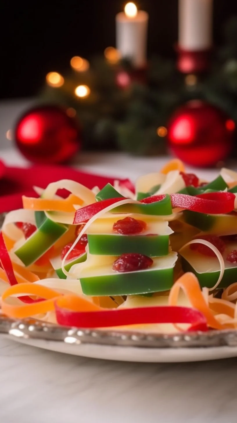Colorful Christmas Ribbon Salad featuring layers of vegetables and festive ingredients