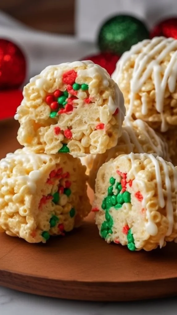 Festive Christmas Rice Crispy Treats with colorful decorations