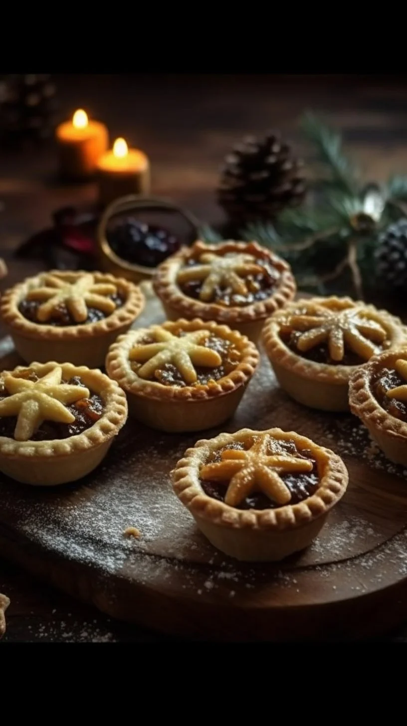 Delicious Christmas sweet mince pies arranged on a festive plate.