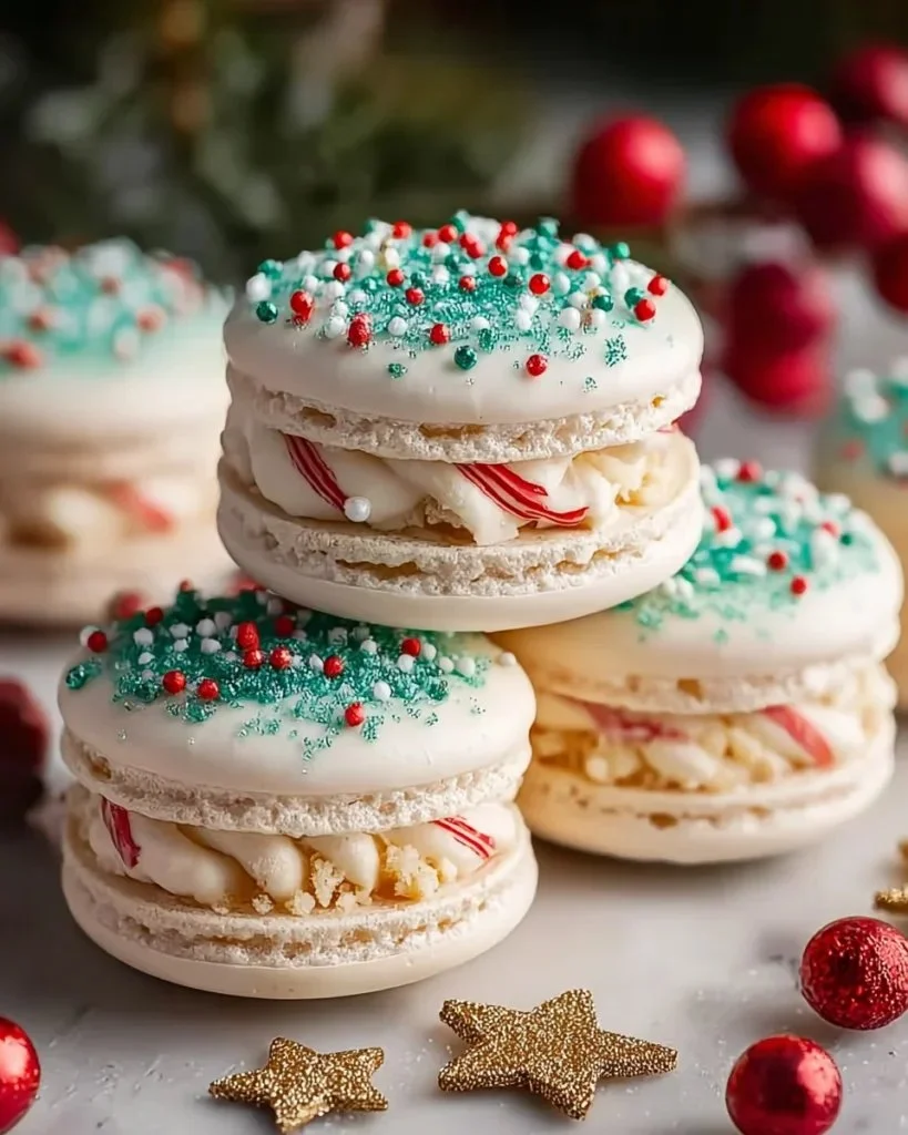 Christmas Tree Cake Macarons decorated for the holiday season