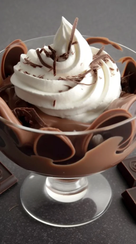 Deliciously creamy chocolate pudding served in a bowl, rich dessert