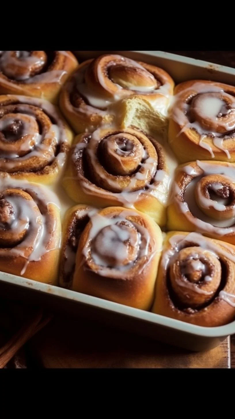 Freshly baked decadent cinnamon rolls with cream cheese icing