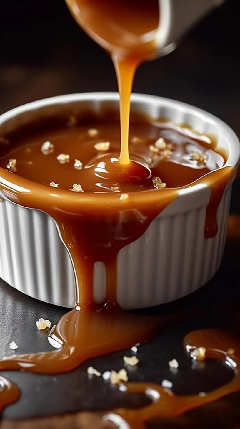 Homemade easy salted caramel sauce in a glass jar