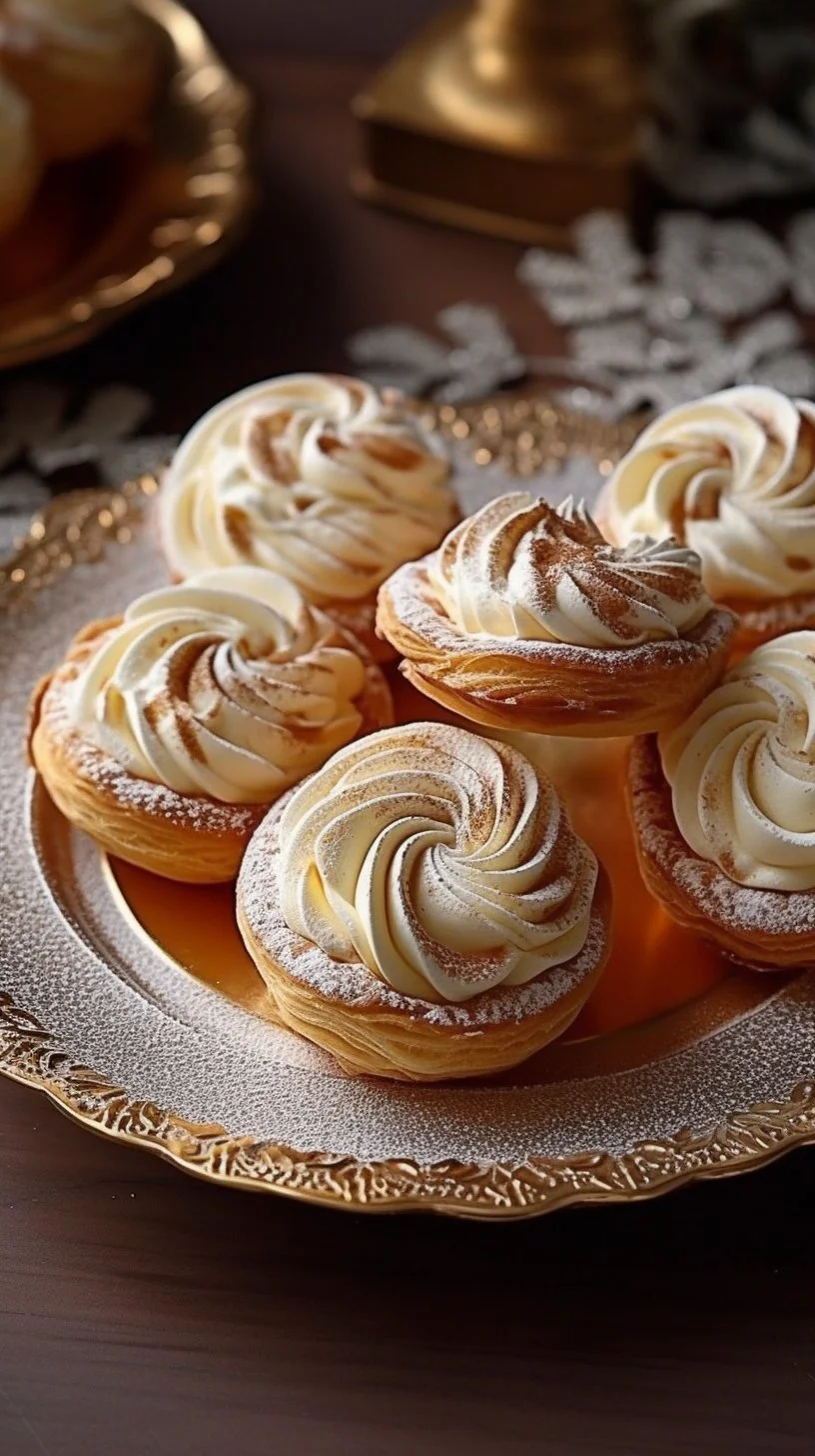 Delicious Eggnog Cream Puffs filled with creamy eggnog filling, perfect for the holidays.