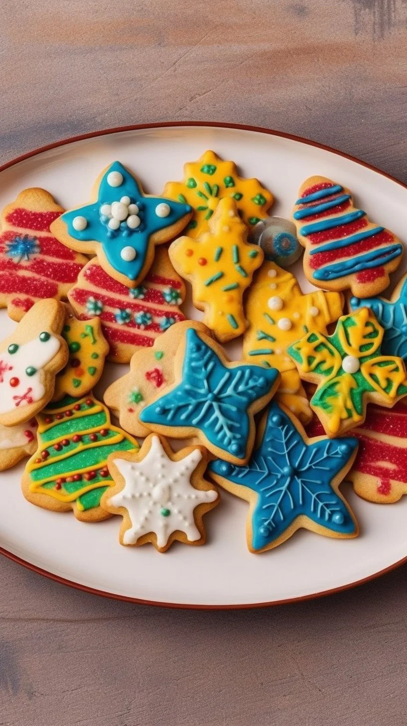Delicious glazed Christmas cookies decorated for the holiday season