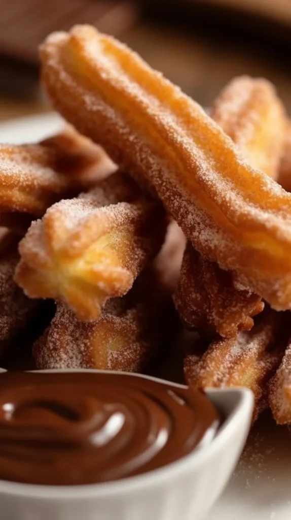Delicious homemade churro bites filled with Nutella and sprinkled with cinnamon sugar.
