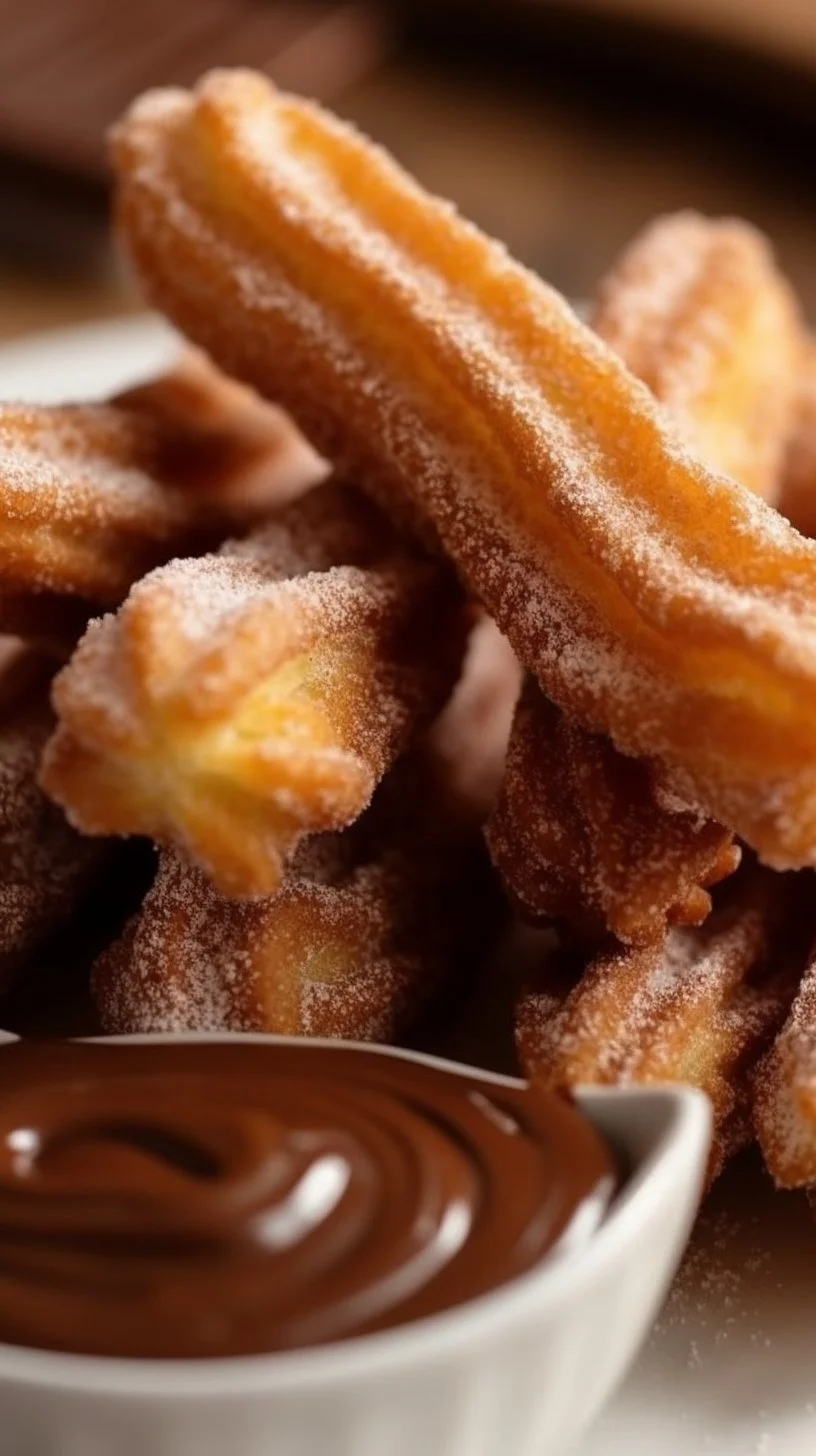 Delicious homemade churro bites filled with Nutella and sprinkled with cinnamon sugar.