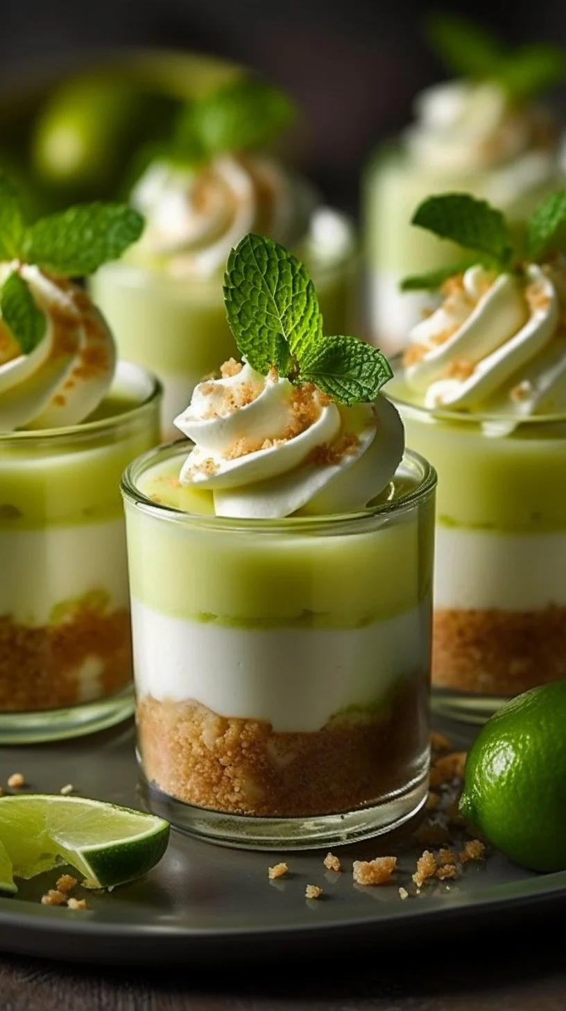 Delicious key lime pie mini desserts served on a plate.
