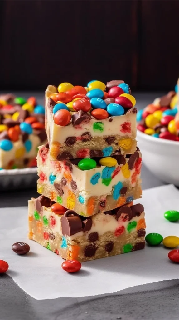 M and M Cookie Dough Fudge with colorful M&Ms and creamy texture