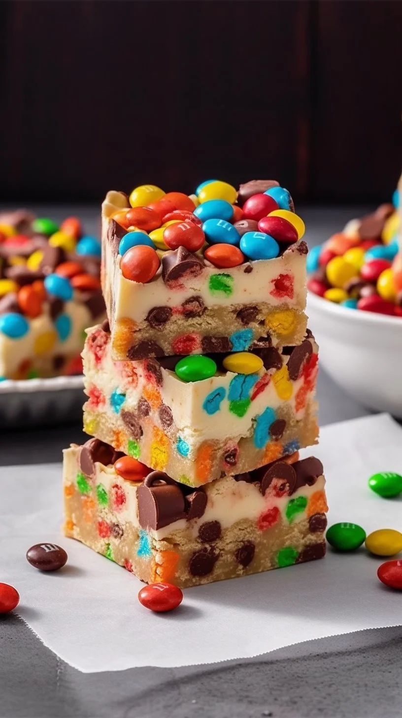 M and M Cookie Dough Fudge with colorful M&Ms and creamy texture