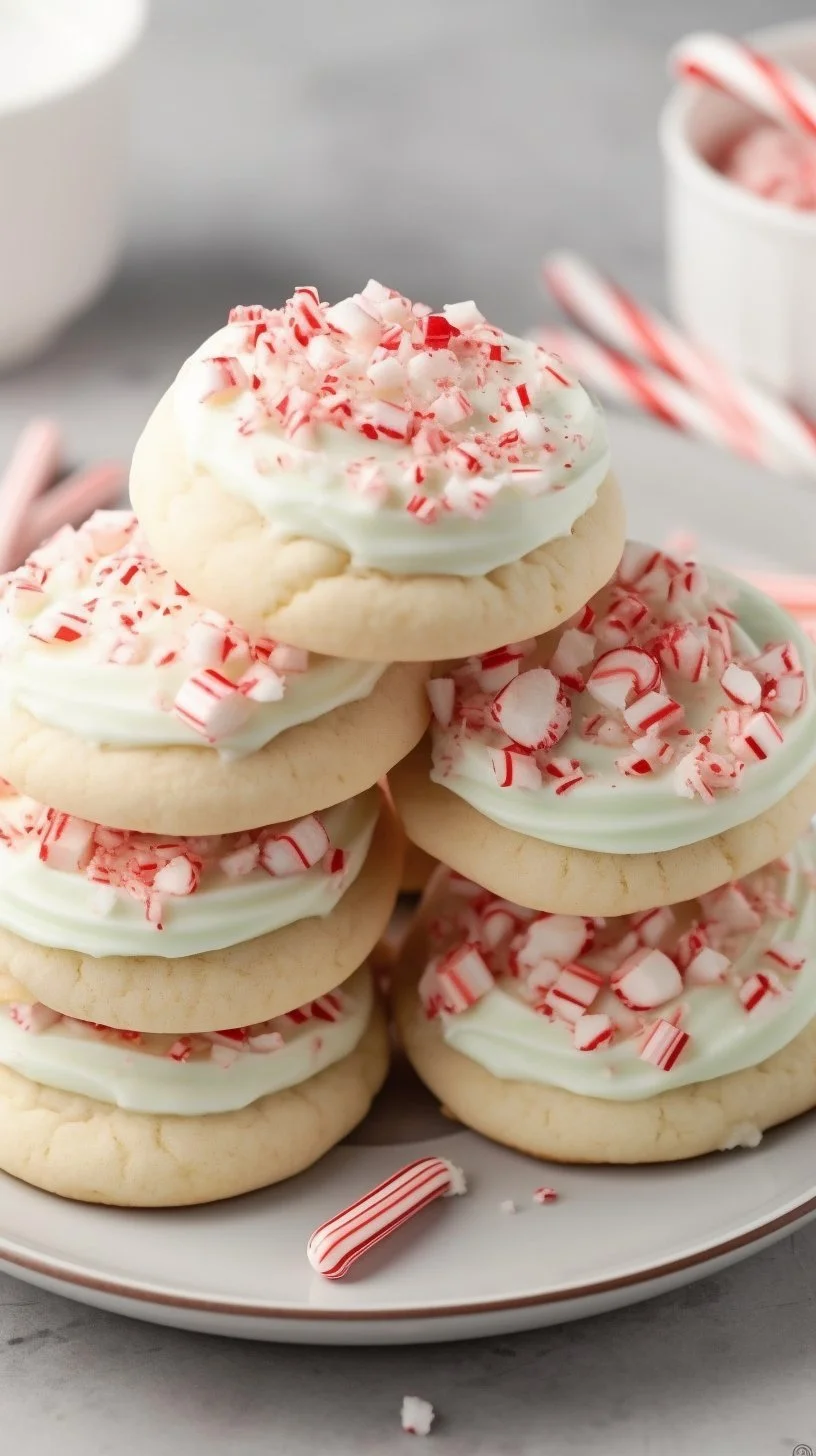 Homemade Peppermint Meltaways on a festive plate with mint leaves