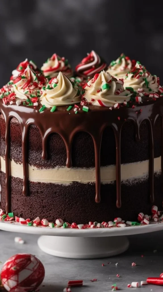 Delicious Peppermint Mocha Cake with Ganache Drip, ideal for festive celebrations