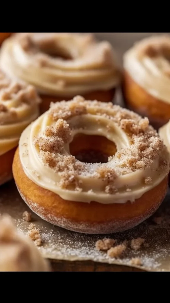 Delicious Pumpkin Spice Cheesecake Doughnuts topped with creamy frosting