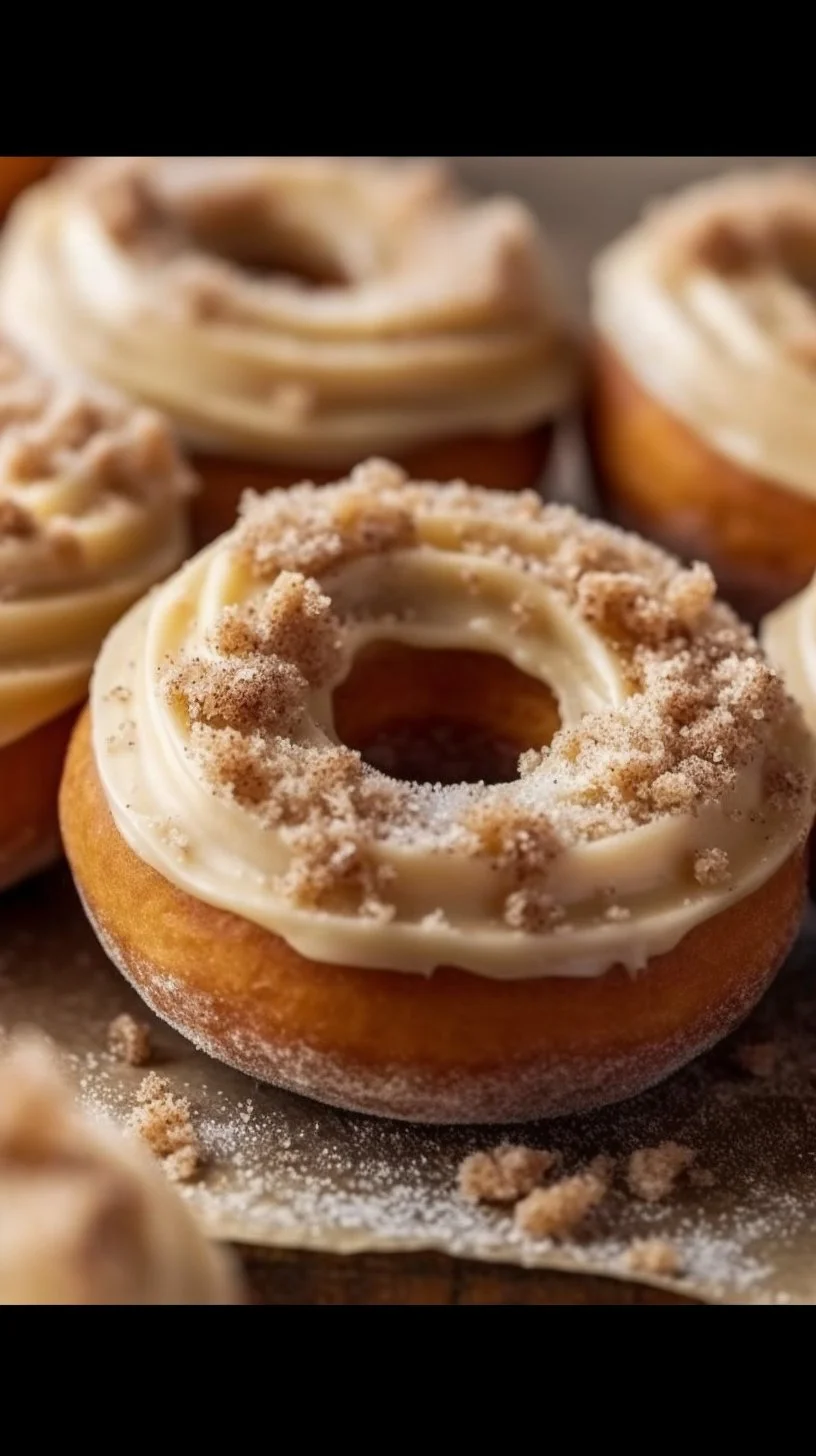 Delicious Pumpkin Spice Cheesecake Doughnuts topped with creamy frosting